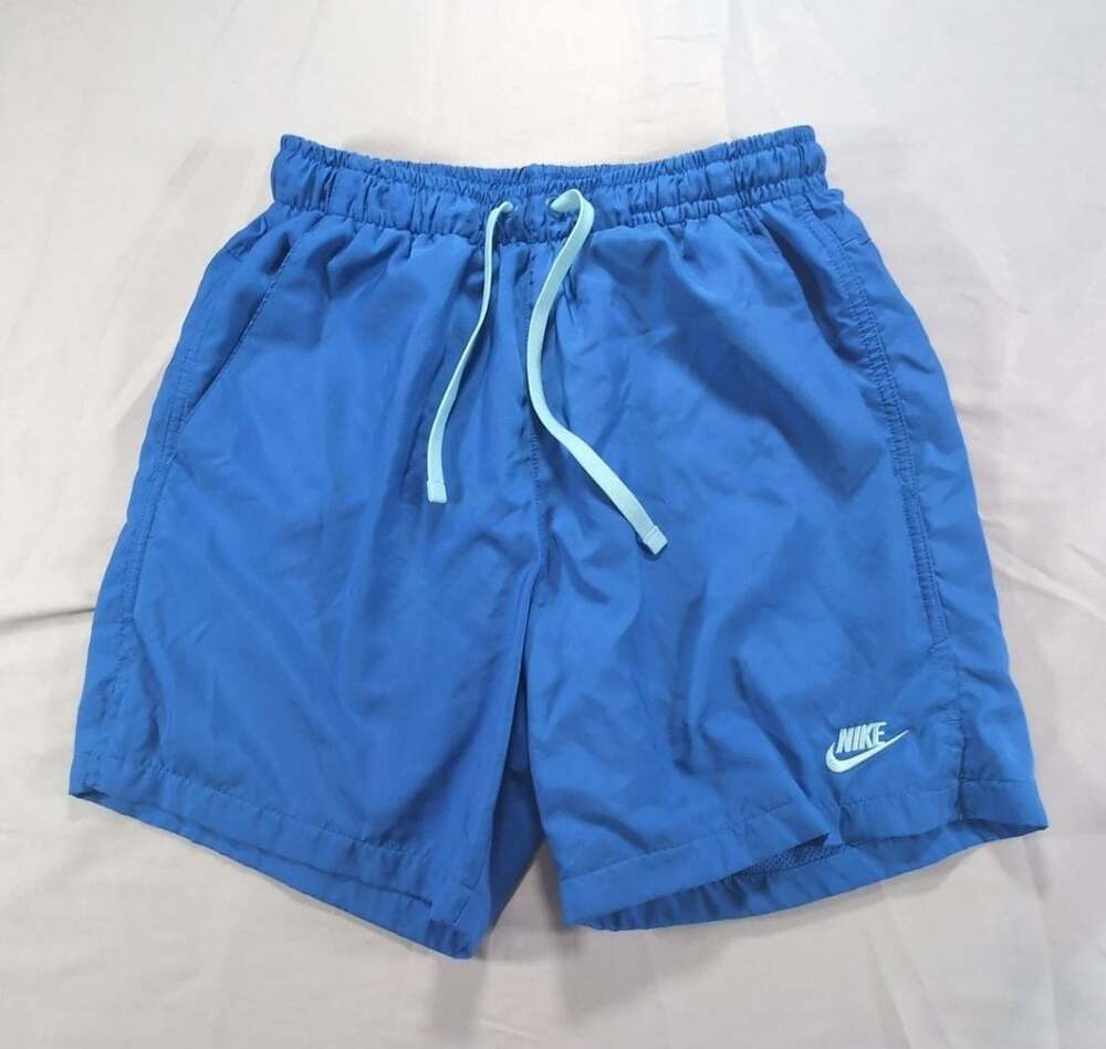 Nike Vintage Blue Nylon Swim Trunks Drawstring Shorts Size Small